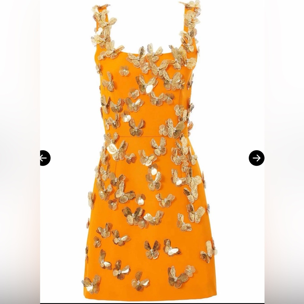 NWT Carolina Herrera Orange Dress with Gold Butterfly Appliqués